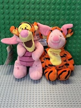 The Disney Store - Bean Bag Plush 8” PIGLET AS TIGGER & TIGGER AS PIGLET LOT